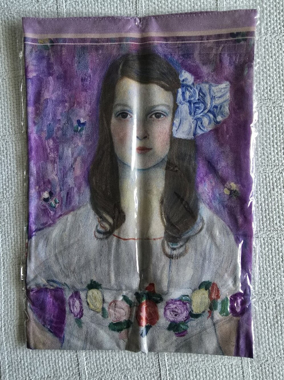 Floral Portrait Silk-Blend Scarf in Purple - Unbranded